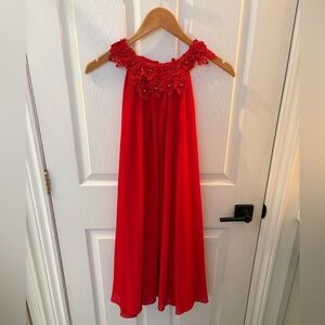 Elegant Red Sleeveless Dress with Floral Detail by Badgley Mischka